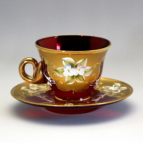 ラグーナ・ムラノ・グラス ヴェネチアガラス 赤 金彩 金盛 カップ