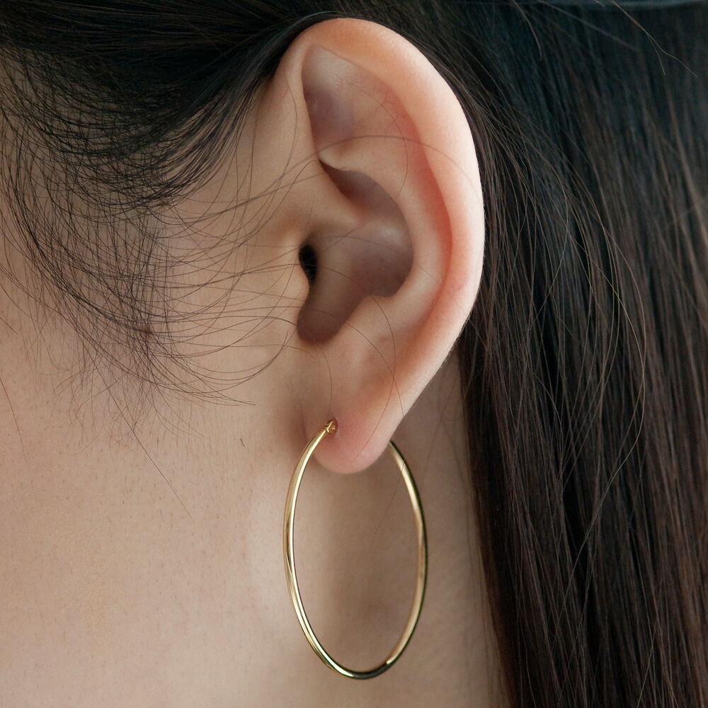 楽天市場】フープ ピアス K18 ゴールド オーバル 鏡面仕上げ 18金