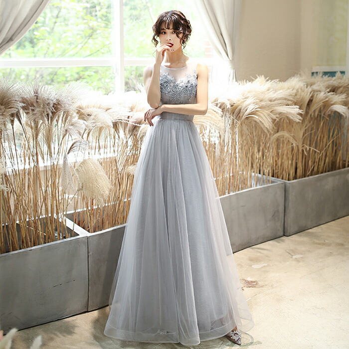 楽天市場】カラードレス 演奏会用ドレス グレー パーティードレス