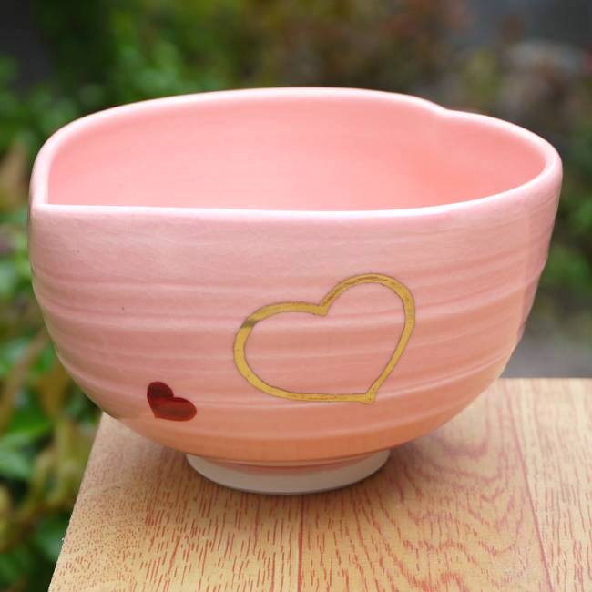 楽天市場】京焼 清水焼 ハート抹茶茶碗 ピンク 良二 : 京焼清水焼専門