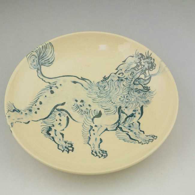 楽天市場】京焼 清水焼 染付鳥獣戯画 唐獅子画銘々皿 陶仙 : 京焼