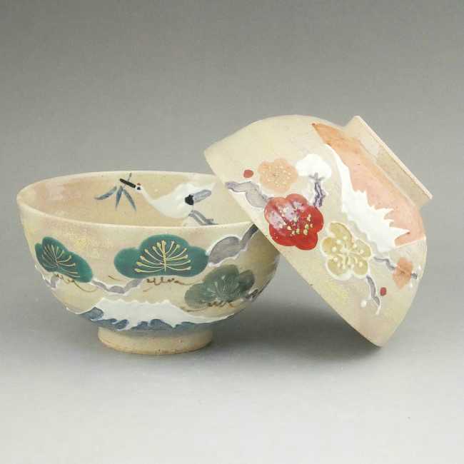 京焼 清水焼 金襴青華山夫婦茶碗 五座五重 2点セット 楽天