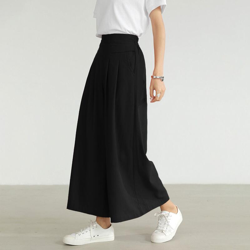 ジョンスメドレー】ガウチョパンツ ベルト付 ワイド 黒 コットン