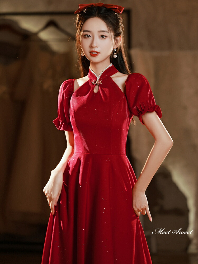 楽天市場】カラードレス パーティードレス ワインレッド