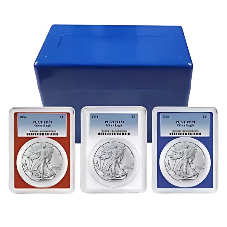 2024 $1 アメリカン シルバー イーグル 3 本セット PCGS MS70 ブルー