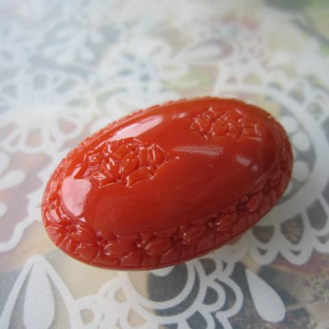 赤珊瑚 天然珊瑚 サンゴ ルース 薔薇 バラ 花 彫刻 帯留 ブローチ 赤