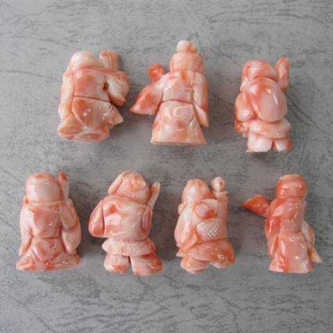 楽天市場】ピンク珊瑚 七福神の置物 黒檀台 希少 宝石サンゴ 珊瑚婚
