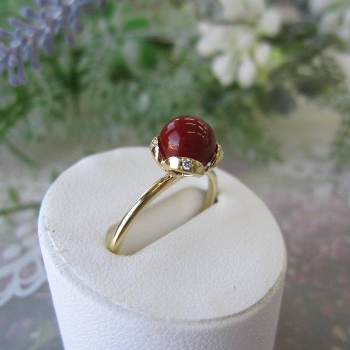 楽天市場】日本 高知産血赤珊瑚 リング 指輪 （6.2ミリ） ダイヤ0.02ct