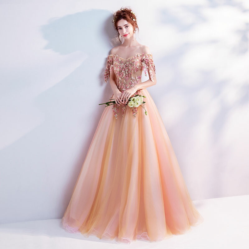 楽天市場】カラードレス 演奏会用ロングドレス オレンジ 花嫁 二次会