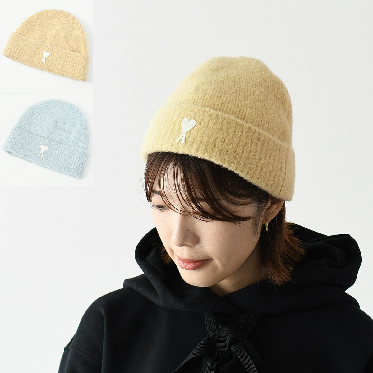18500⇨15500円 ami ベージュ ニット帽 ハート刺繍 Ami De Coeur
