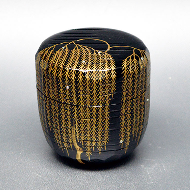 楽天市場】茶道具 棗（なつめ） 棗 折溜一閑 柳蒔絵 認得斎好 中村