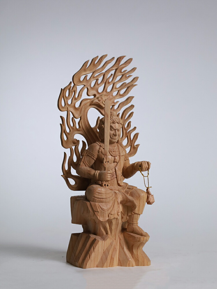 修縁堂】仏像立像 一刀彫り 仏師彫り 手作り 木彫り細密彫刻 不動明王