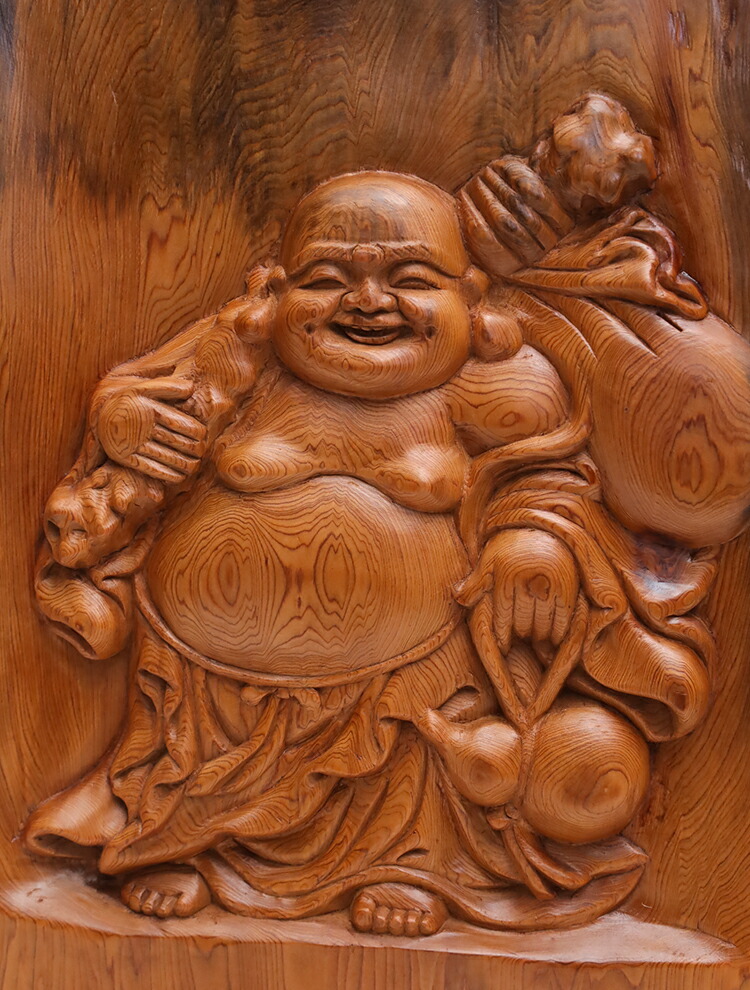 中国美術￼ 一刀彫木彫り、縁起物布袋さん￼ とっておきだった15年
