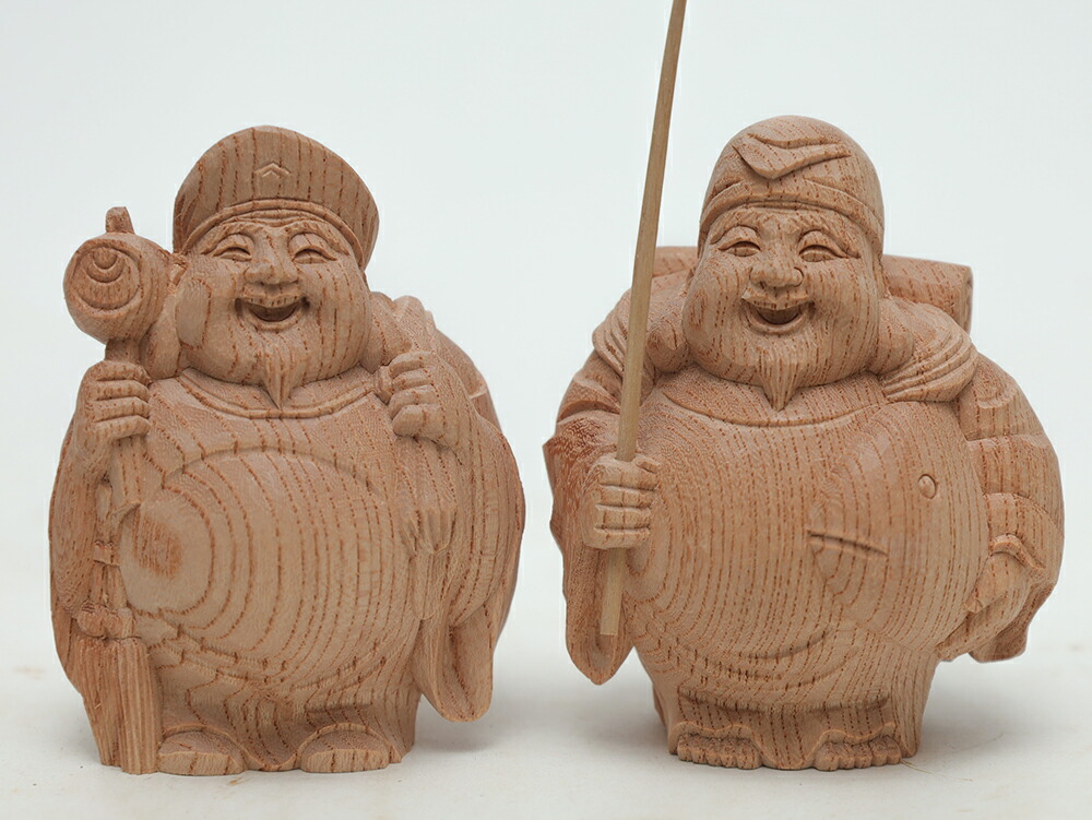 木彫り 恵比寿様 大黒様 大黒天 大黒様 恵比寿様 恵比寿天 15cm 商売