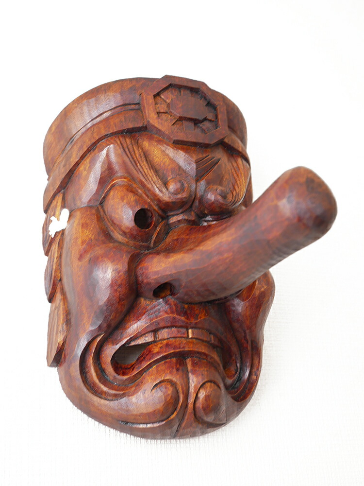楽天市場】お面 木彫り 天狗 壁掛け用 仕様：無垢 / 素材：楠(木 木彫