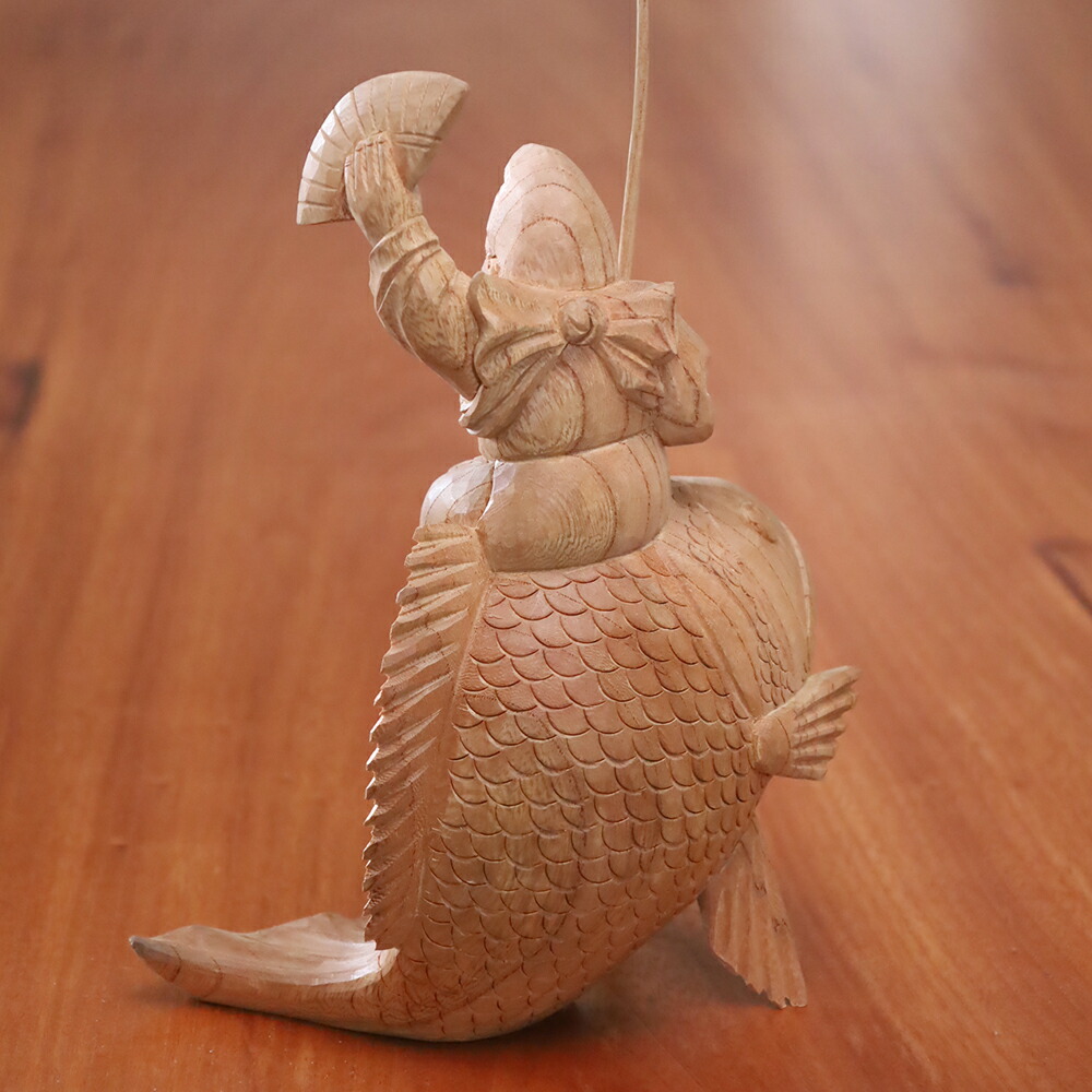 総高27cm】恵比寿様 木彫り 福の神 縁起物仕様：無垢 / 素材：けやき古