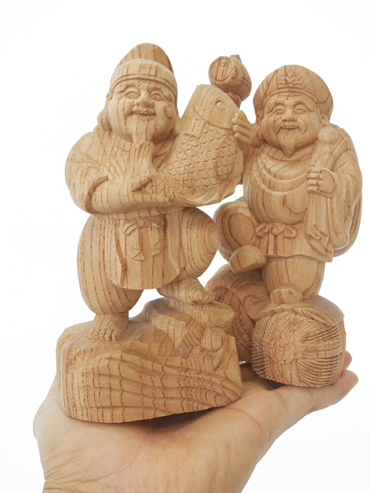 楽天市場】恵比寿大黒 木彫り 一刀彫 / 材料：欅（置物 木彫 縁起物