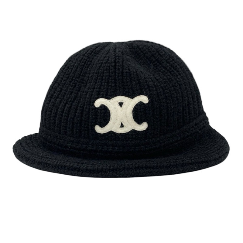 セリーヌCELINE トリオンフニット帽クロシェバケットハットブラック