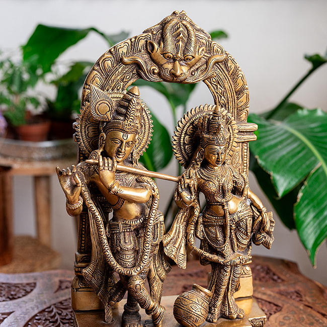 クリシュナ／ヒンドゥー教：油彩 金彩 クリスタル装飾 額装 【公式通販】