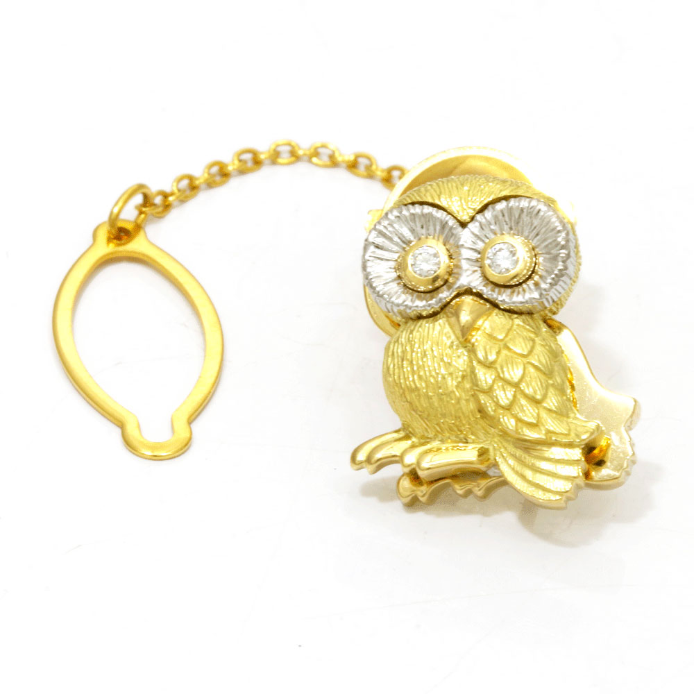 K18フクロウ ブローチ 約2センチ K18フクロウ ブローチ 約2センチ