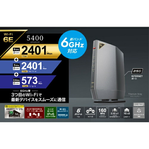 楽天市場】バッファロー BUFFALO WSR-5400XE6 Wi-Fi 6E対応ルーター
