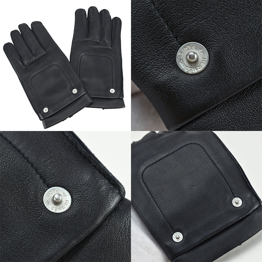 新品】 エルメス ラムスキン レザーグローブ メンズ8 1/2 シルク裏地