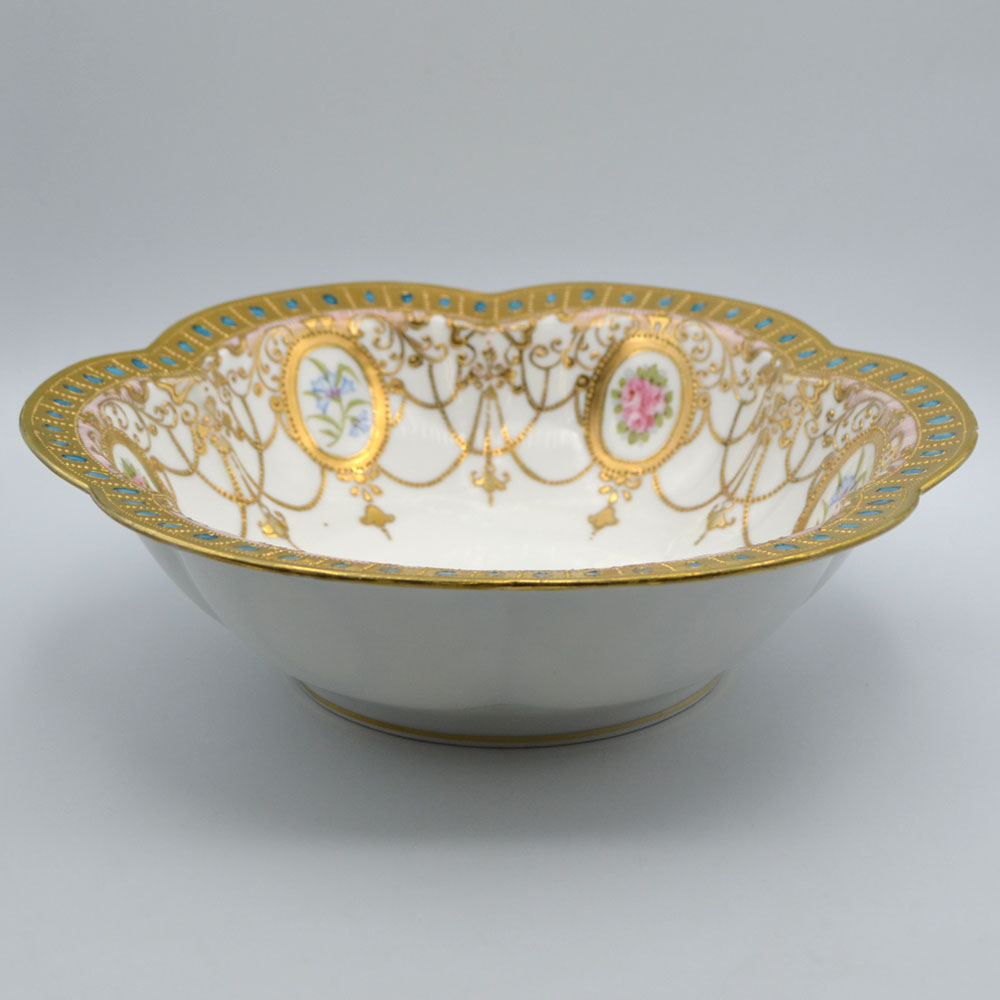 美品】 オールドノリタケ 21．9㎝ 黒雷鳥紋金盛り皿 ライチョウ 雉 キジ