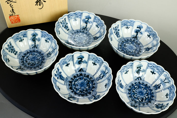 楽天市場】九谷焼 小鉢揃 青華吉祥樹花紋/山本長左（宮内庁御用窯