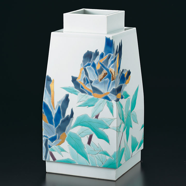 2490 九谷焼 筒型 花瓶 花活け 孔雀と牡丹 【公式通販】