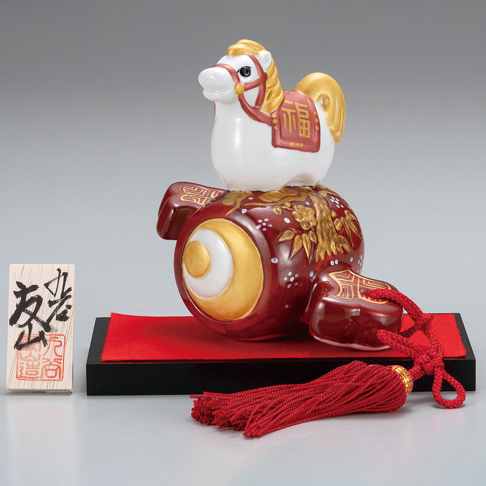 BK200 九谷焼 八幡窯 松鶴乃図 御小槌 金運 財運 開運 商売繁盛 置物