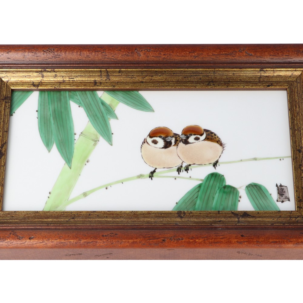 九谷焼 陶額 雀図四季セット / 中村陶志人 中村陶志人作 陶額 十二雀図