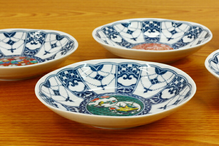 楽天市場】九谷焼 4号皿揃 染付瓔珞紋時代画風/青郊窯＜和食器 皿 人気