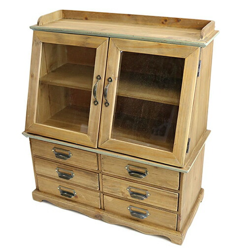 マニー グランシュマン 木製アンティーク風キャビネット ガラス2枚扉 引き出し6 マニー グランシュマン 木製アンティーク風キャビネット ガラス2枚扉