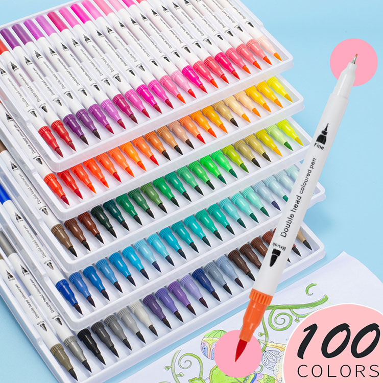 楽天市場】カラーペンセット 100色 セット 水性ペン 筆ペン 太字 細字