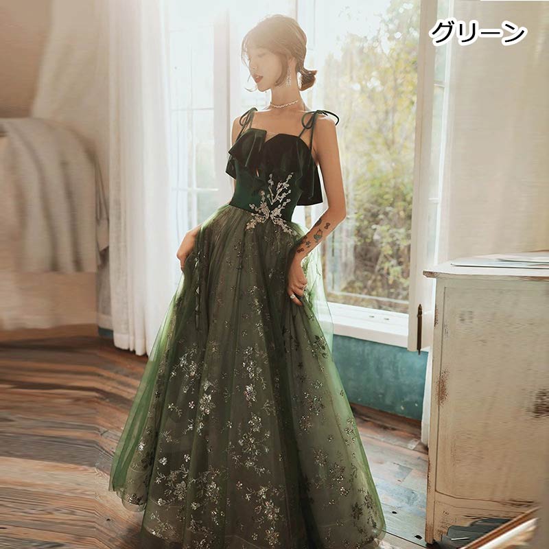 楽天市場】パーティードレス 黒 イブニングドレス 緑 ベロア