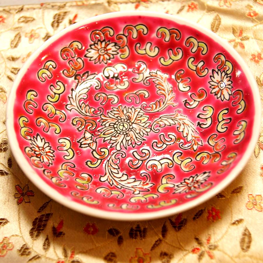 平形絵皿、6枚、14cm（粉彩・中国・景徳鎮)、未使用 中国景