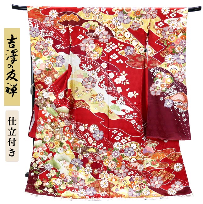 楽天市場】仕立て付き 吉澤友禅 正絹 振袖 成人式 赤 レッド 御所車
