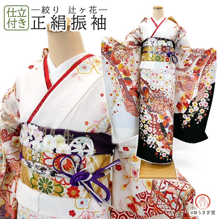 振袖セット 赤系 辻が花 部分絞り 桜 藤 銀通し 正絹 振袖セット 赤系
