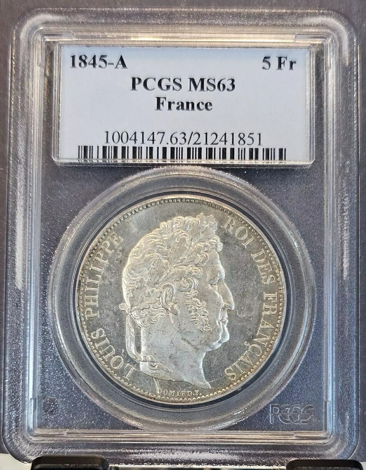 1845 フランス シルバー 5 フラン ルイ フィリップ I PCGS MS 63