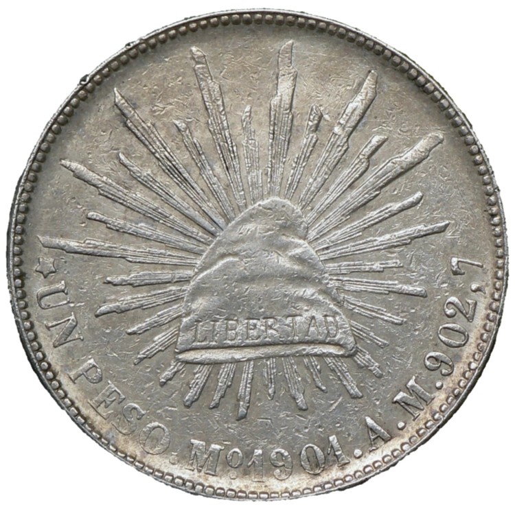 メキシコ 1ペソ 1901年 大型銀貨 極美品 2025年最新メキシコ1ペソ