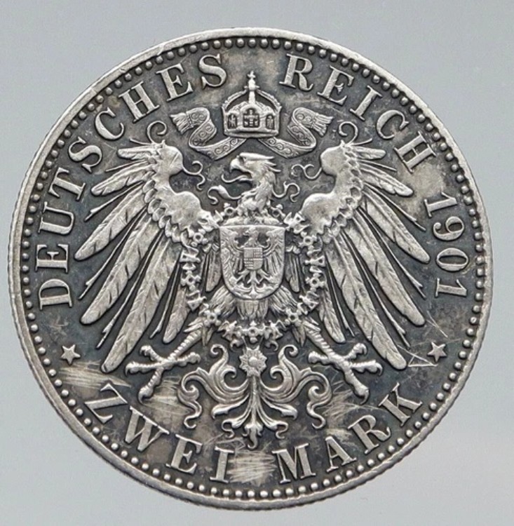 1901年 ドイツ プロイセン王国 ヴィルヘルム2世とフリードリヒ1世 銀貨