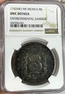 1742年 MO MF メキシコ 8レアル シルバーコイン NGC UNC