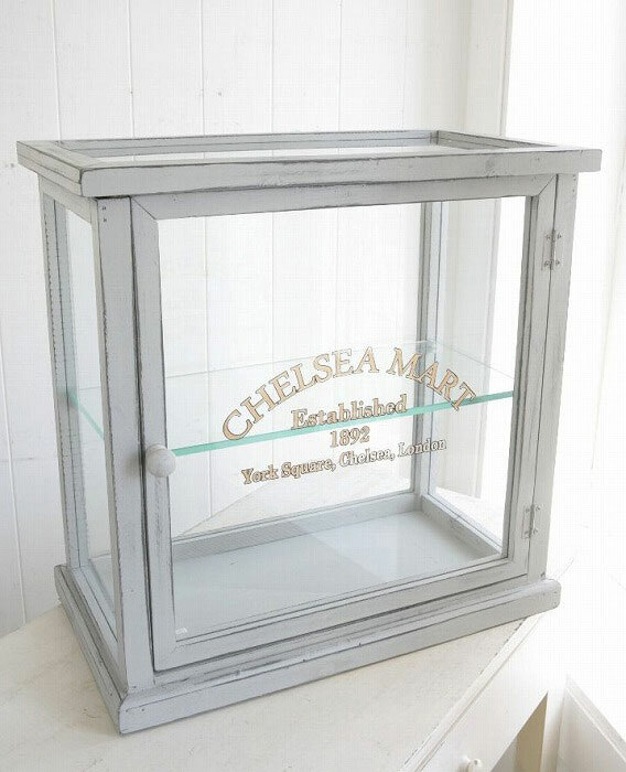 骨董市購入ホワイト木製ガラスケース シャビーアンティーク 骨董市購入