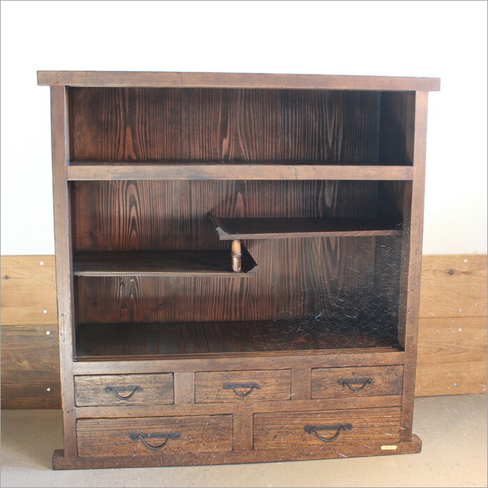 和モダン 飾り棚 サイドボード 昭和レトロ 流水文様 布張り 引き戸 和