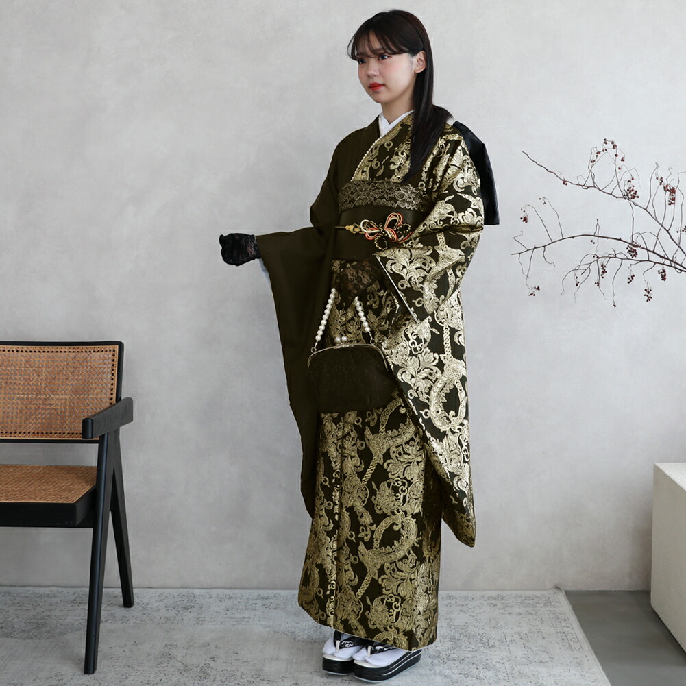 □黒□無地振袖□刺繍□正絹黒振袖フルセット□成人式□振袖一式 黒地