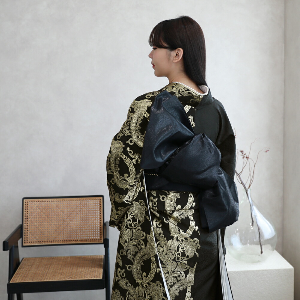 □黒□無地振袖□刺繍□正絹黒振袖フルセット□成人式□振袖一式 黒地