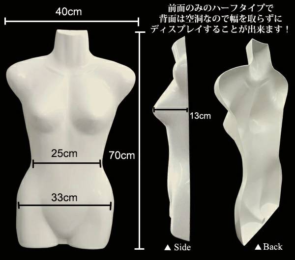 楽天市場】レディース トルソー ディスプレイ マネキン 婦人用 前面