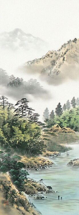 掛け軸 秀水 若鮎渓流 絹本 希少 軸装 茶道具 掛軸 美品 です。 掛け軸