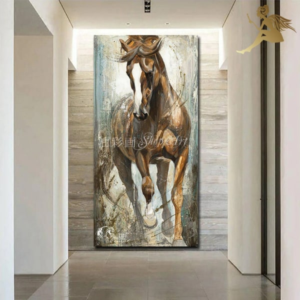 馬の油彩画 金色フレーム付き 馬の油彩画 金色フレーム付き