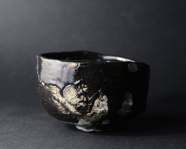 希少作☆鯉江良二☆引き出し黒茶碗共箱・共布☆個展作品